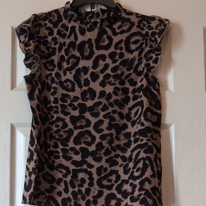 Leopard Print Ruffle Sleeve Top